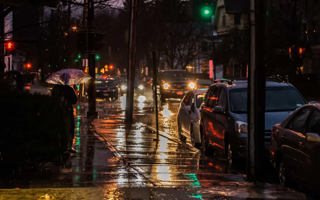Ithaca Ny rainy night street by Franklin Crawford