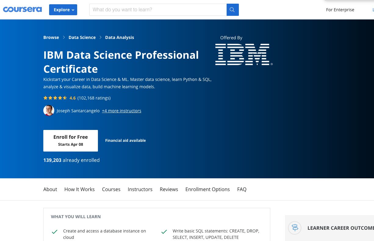 Cousera IBM data Science Professional Cert