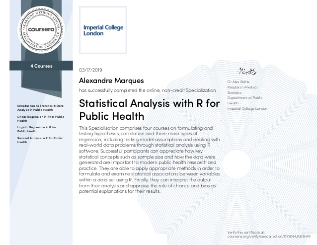 STATISTICAL ANALYSIS WITH R FOR PUBLIC HEALTH SPECIALIZATION 