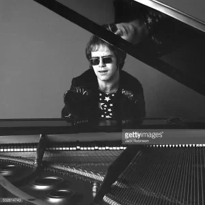 Elton John at piano b&W