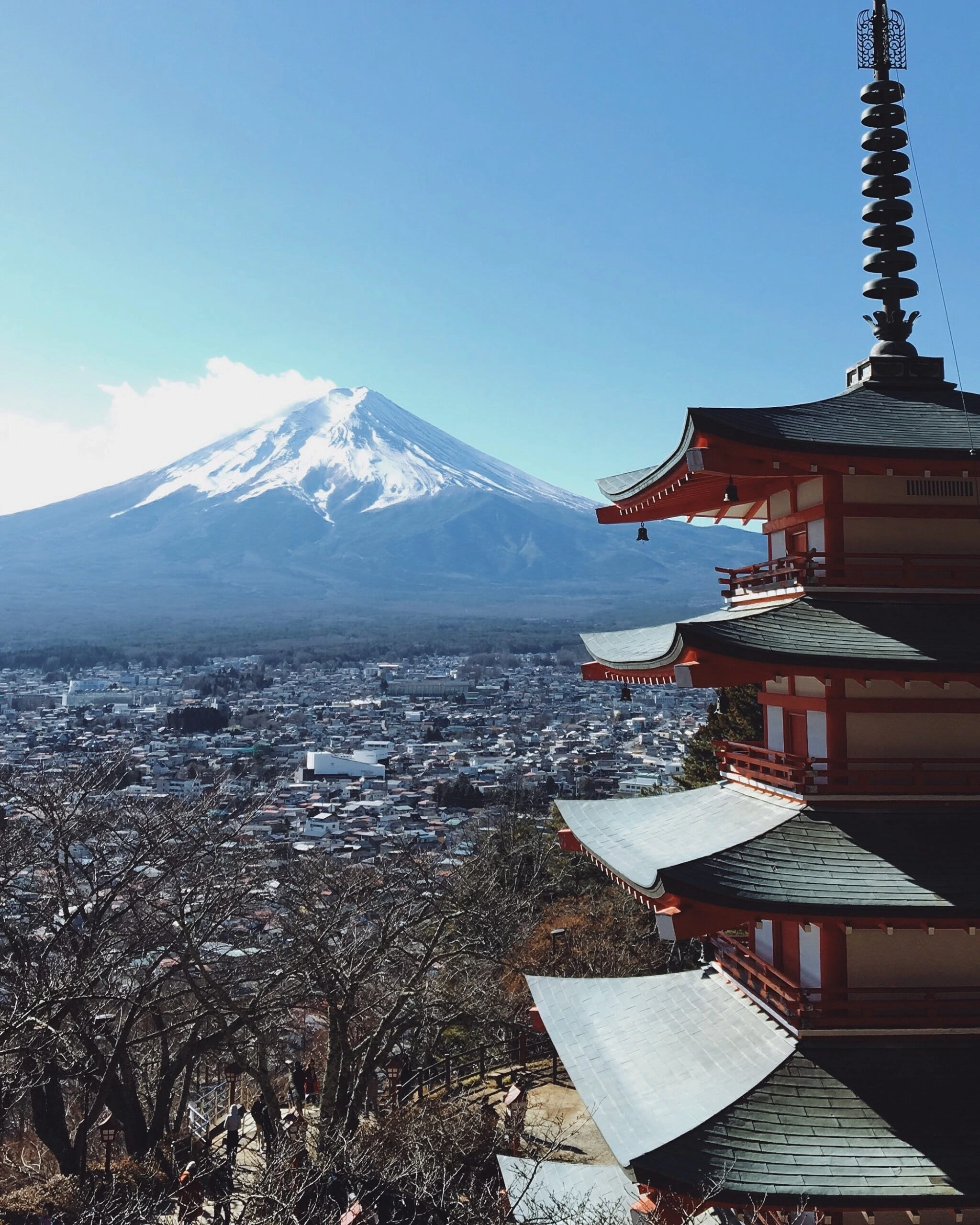 ifan-nuriyana-majestic view of Mount Fuji on clear sky day with temple in foreground-unsplash