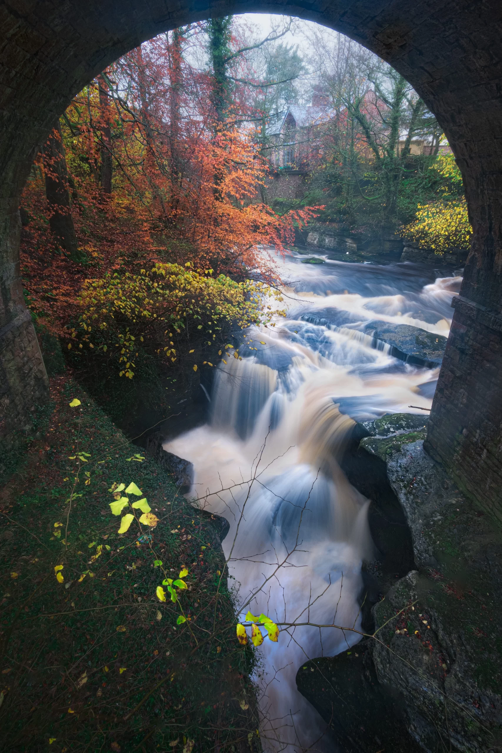 Stenkrith Park, Kirkby Stephen, UK Published on November 17, 2019 Fujifilm, X-T2 Free to use under the Unsplash License The River Eden starts its life up on Black Fell Moss in the Mallerstang valley. By the time it’s made its way out of Mallerstang into the Vale of Eden, it starts cutting through the brockram rock (a type of mix of limestone and sandstone). South of Kirkby Stephen, at Stenkrith Park, the Eden drops dramatically into a gorge called Coopkarnel, otherwise known as the Devil’s Grinding Mill. It’s a spectacular sight from the Millennium Bridge, and the roaring sound makes your tummy flip in awe of the forces involved.