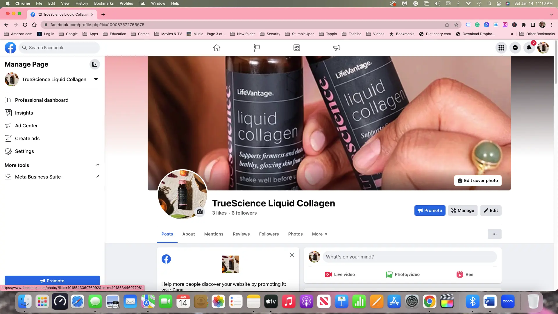 FB business page for True Science Liquid Collagen 